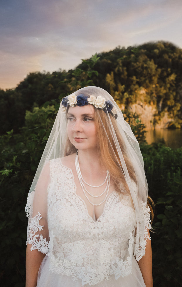 Handcrafted Navy Blue Champagne and Ivory Flower Crown