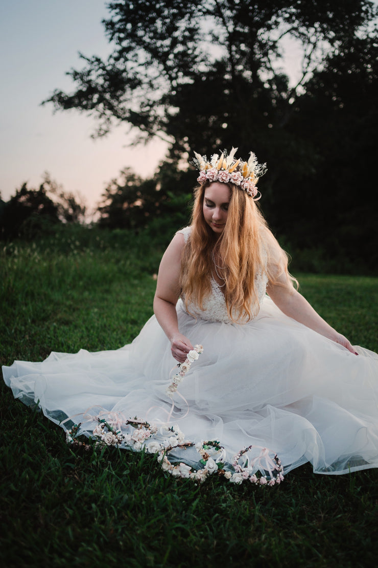 Handcrafted Blushing Boho Goddess Flower Crown