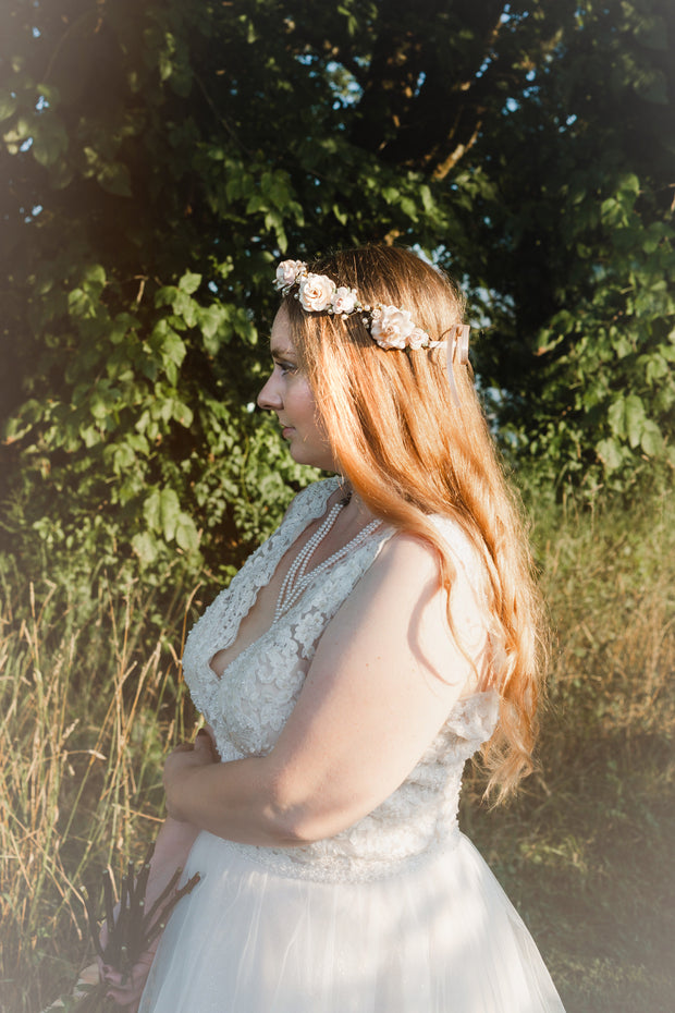Handcrafted Beige Champagne and Blush Flower Crown