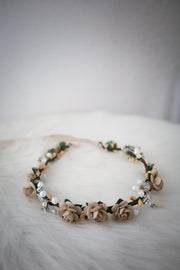 Handcrafted Small Beige Pearl Flower Crown