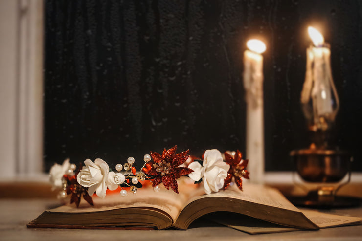 Handcrafted Christmas Poinsettia Flower Crown