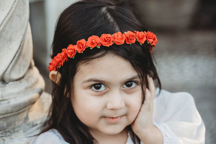 Handcrafted Small Red Rose Flower Girl Crown