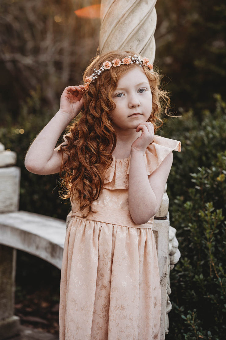 Handcrafted Peach Rose Pearl Branch Flower Crown