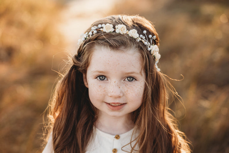 Handcrafted Ivory Cream Pearl Flower Crown