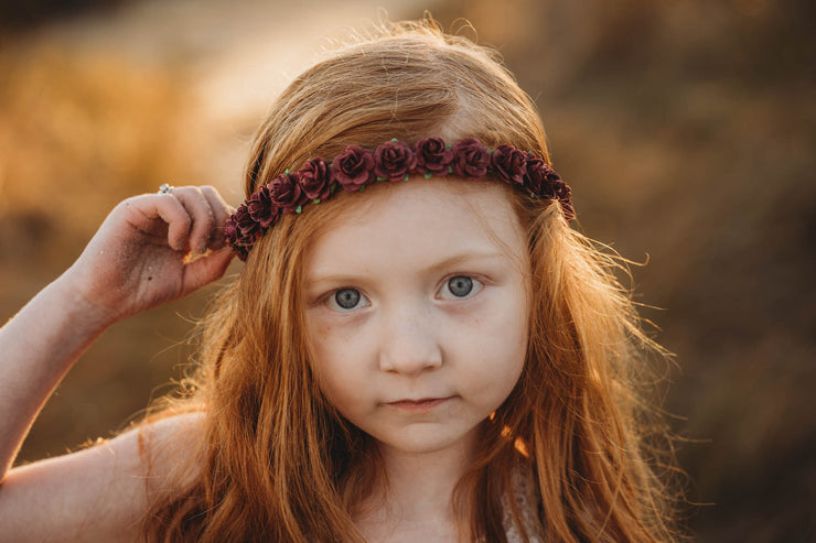 Handcrafted Burgundy Rose Flower Crown
