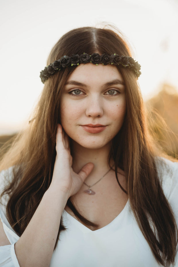 Handcrafted Black Rose Flower Crown