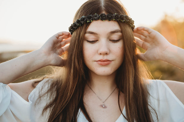 Handcrafted Black Rose Flower Crown