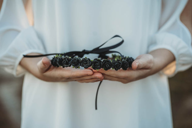 Handcrafted Black Rose Flower Crown