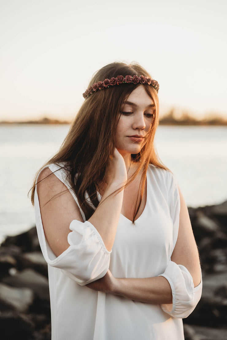 Handcrafted Burgundy Rose Flower Crown