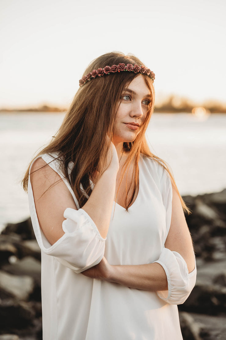 Handcrafted Burgundy Rose Flower Crown