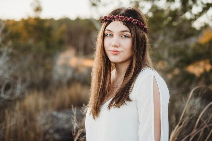 Handcrafted Burgundy Rose Flower Crown