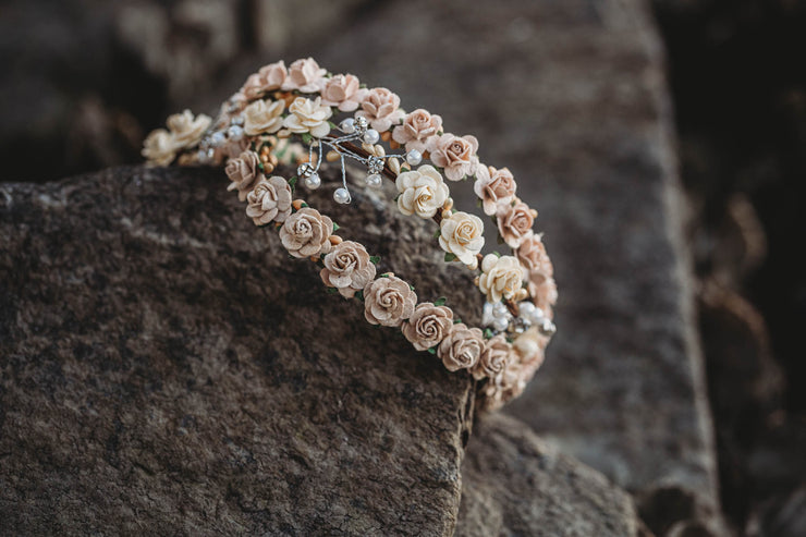 Handcrafted Light Brown Flower Crown
