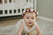 Handcrafted Baby Burgundy White and Pastel Pink Flower Crown