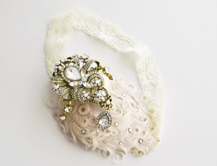 Handcrafted Roaring 20s Champagne and Gold Headband