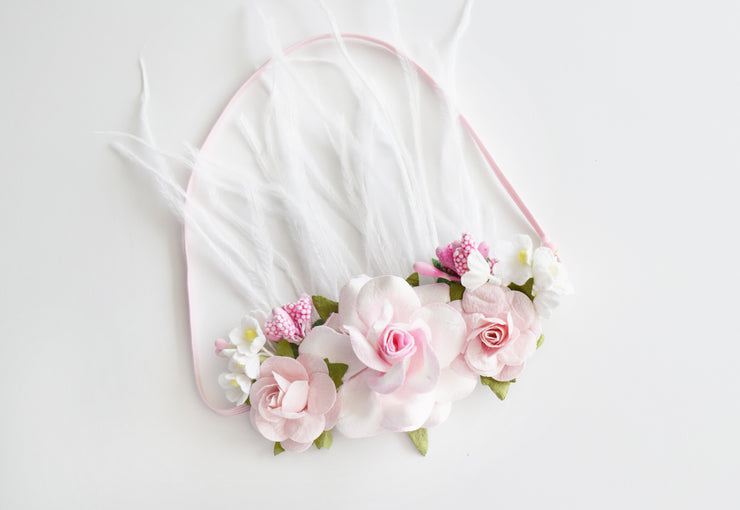 Handcrafted Pink and White Rose Baby Headband