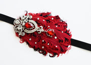 Handcrafted Roaring 20s Red and Black Feather Headband