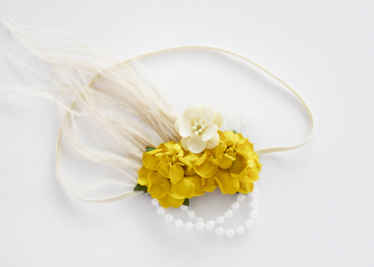 Handcrafted Mustard and Ivory Baby Headband
