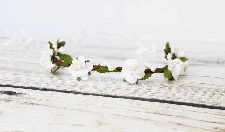 Handcrafted Simple White Rose Flower Crown