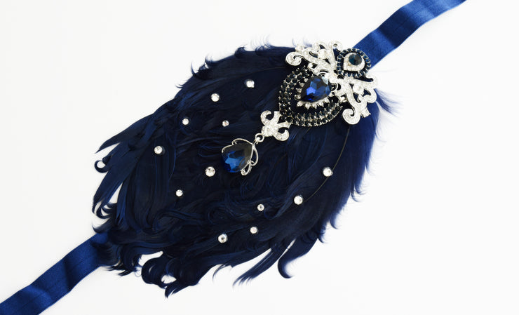 Handcrafted 20's Sapphire and Navy Blue Feather Headband