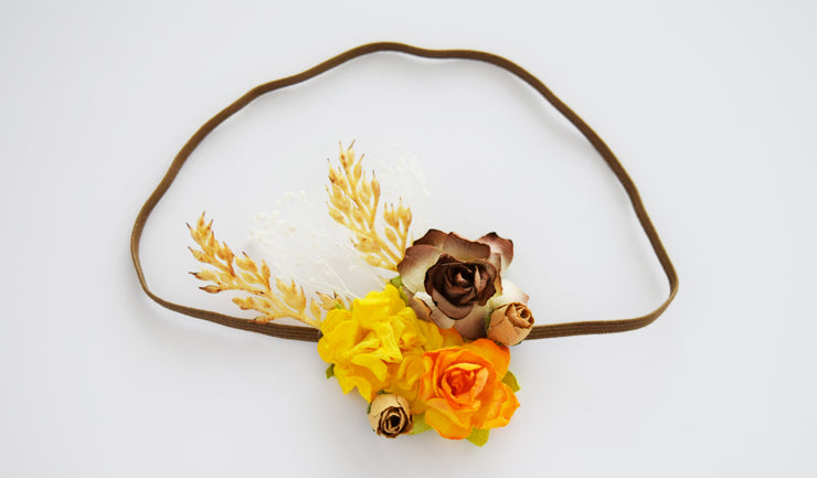 Handcrafted Fall Brown Yellow and Orange Baby Headband