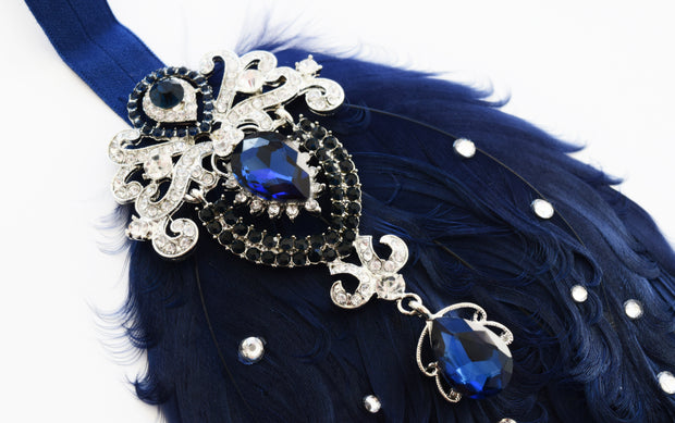 Handcrafted 20's Sapphire and Navy Blue Feather Headband