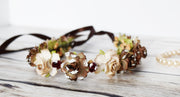 Snow Dusted Rustic Flower Crown Dark Brown Taupe Burgundy Red Floral Wreath Bridal Accessory Flower Girl Proposal Mountain Wedding