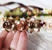 Snow Dusted Rustic Flower Crown Dark Brown Taupe Burgundy Red Floral Wreath Bridal Accessory Flower Girl Proposal Mountain Wedding