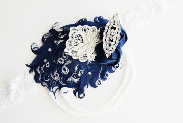 Handcrafted Art Deco Navy Blue and White Headband