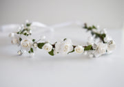 Handcrafted Dainty White Pearl Rose Flower Crown