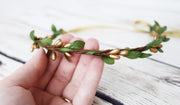 Handcrafted Simple Gold and Green Leaf Crown