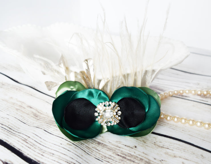 Handcrafted Emerald Champagne and Black Hair Clip