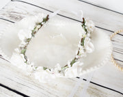Handcrafted White Rose and Pearl Flower Girl Crown