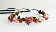 Handcrafted Fall Mauve and Copper Flower Crown