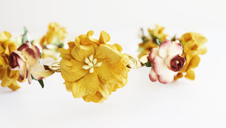 Mustard Gold and Burgundy Flower Crown