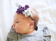 Handcrafted Sweet Plum and Gray Baby Headband