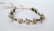 Handcrafted Light Brown Pearl Flower Crown