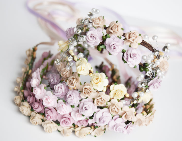 Handcrafted Blush Champagne Pearl Flower Crown