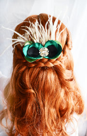 Princess Ana Green and Champagne Gold Hair Clip Frozen Girl Bow Gift Fancy Vintage Style Sage Black
