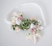Handcrafted Sage Green and Blush Pink Headband