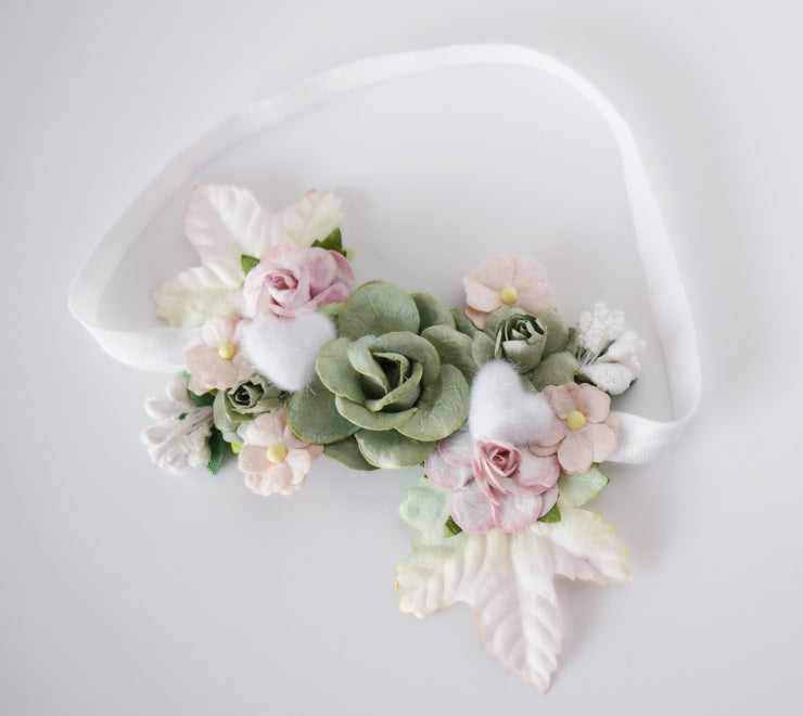 Handcrafted Sage Green and Blush Pink Headband