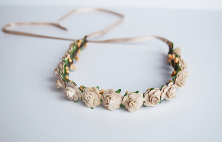 Handcrafted Light Brown Flower Crown