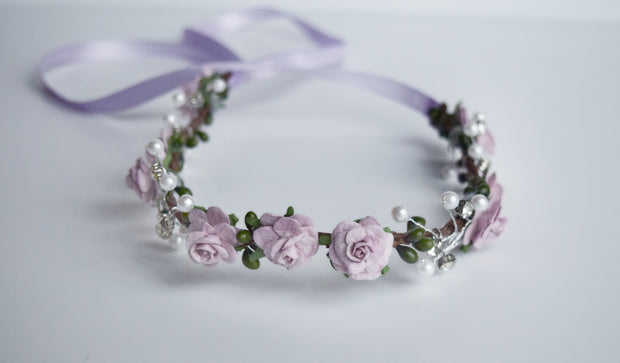 Handcrafted Pearl Lilac Flower Crown