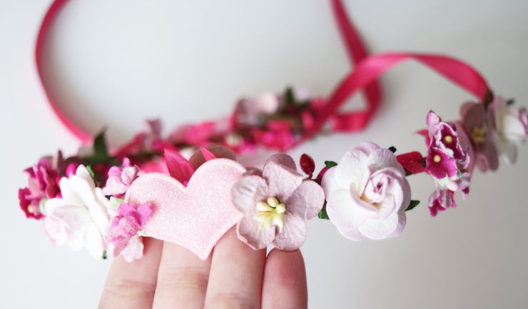 Handcrafted Pink Valentines Flower Crown