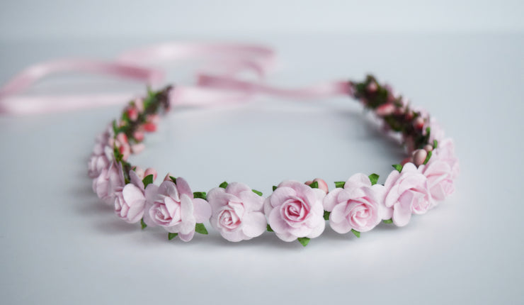 Handcrafted Pastel Pink Rose Flower Crown