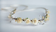 Handcrafted Ivory Cream Pearl Flower Crown