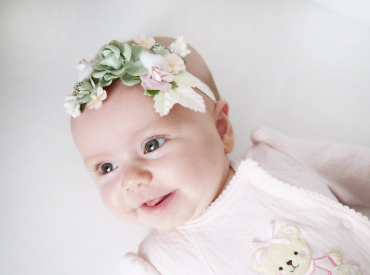 Handcrafted Sage Green and Blush Pink Headband