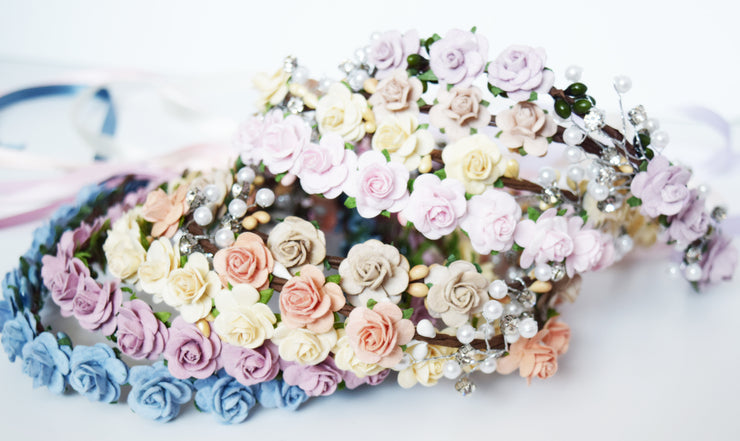 Handcrafted Dusty Blue Flower Crown
