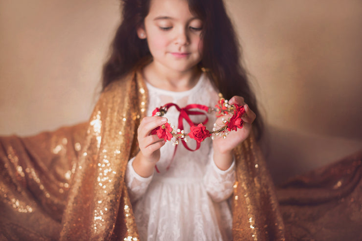 Handcrafted Red Pearl Flower Girl Crown