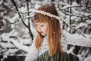 Handcrafted Ivory and Pink Flower Girl Crown