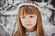 Handcrafted Ivory and Pink Flower Girl Crown